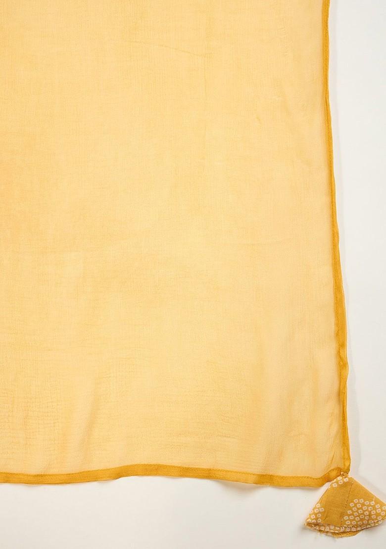 Mustard Printed Blended Kurta Set - Indya
