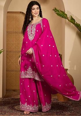 Pink Printed Blended Kurta Set