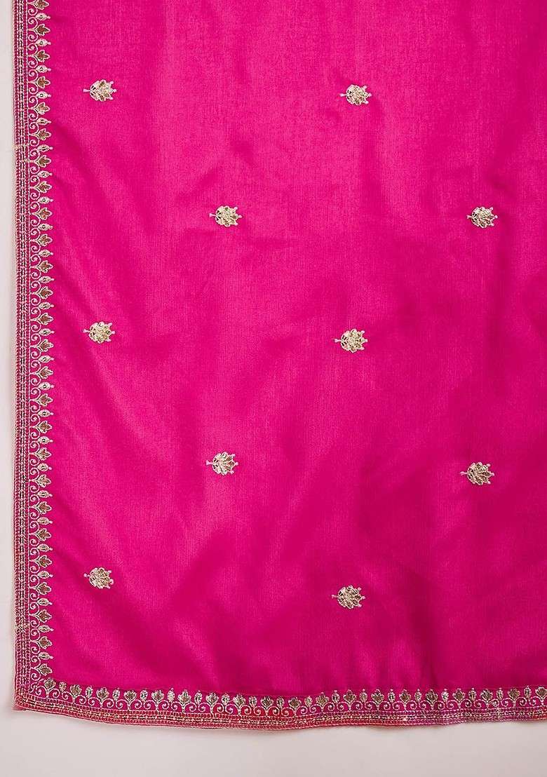 Pink Printed Blended Kurta Set - Indya