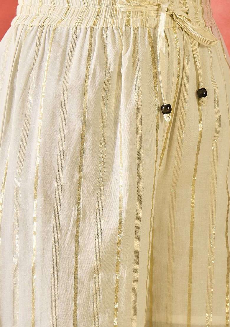 Beige Embroidered Blended Kurta Set - Indya