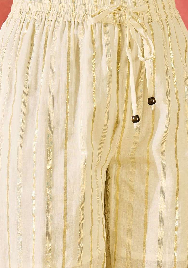 Beige Embroidered Blended Kurta Set - Indya