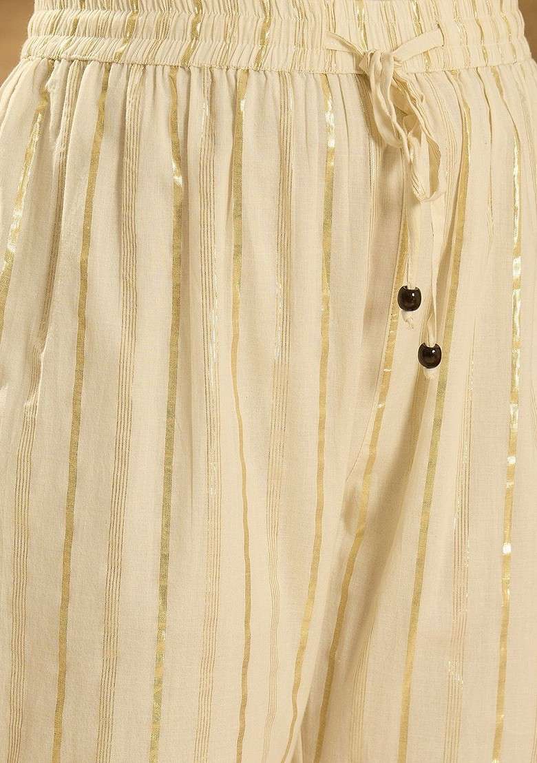Beige Embroidered Blended Kurta Set - Indya