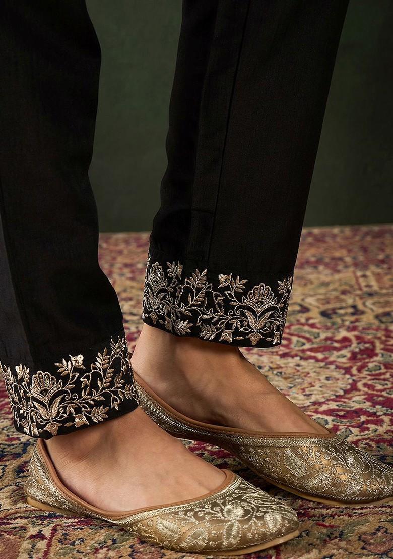 Black Embroidered Blended Kurta Set - Indya