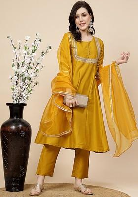 Yellow Yoke Design Blended Kurta Set