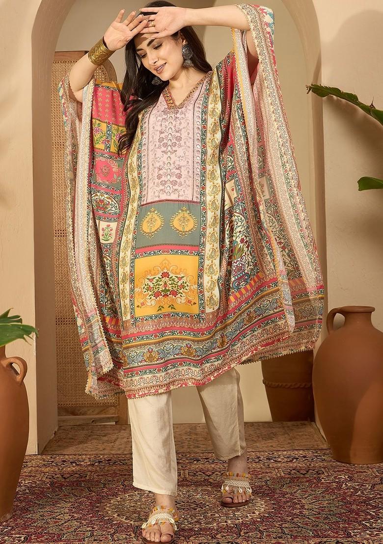 Multi Printed Blended Kurta Set - Indya