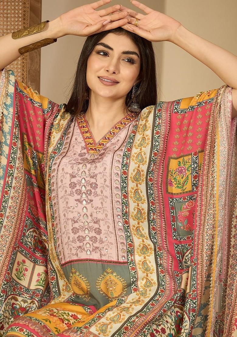 Multi Printed Blended Kurta Set - Indya