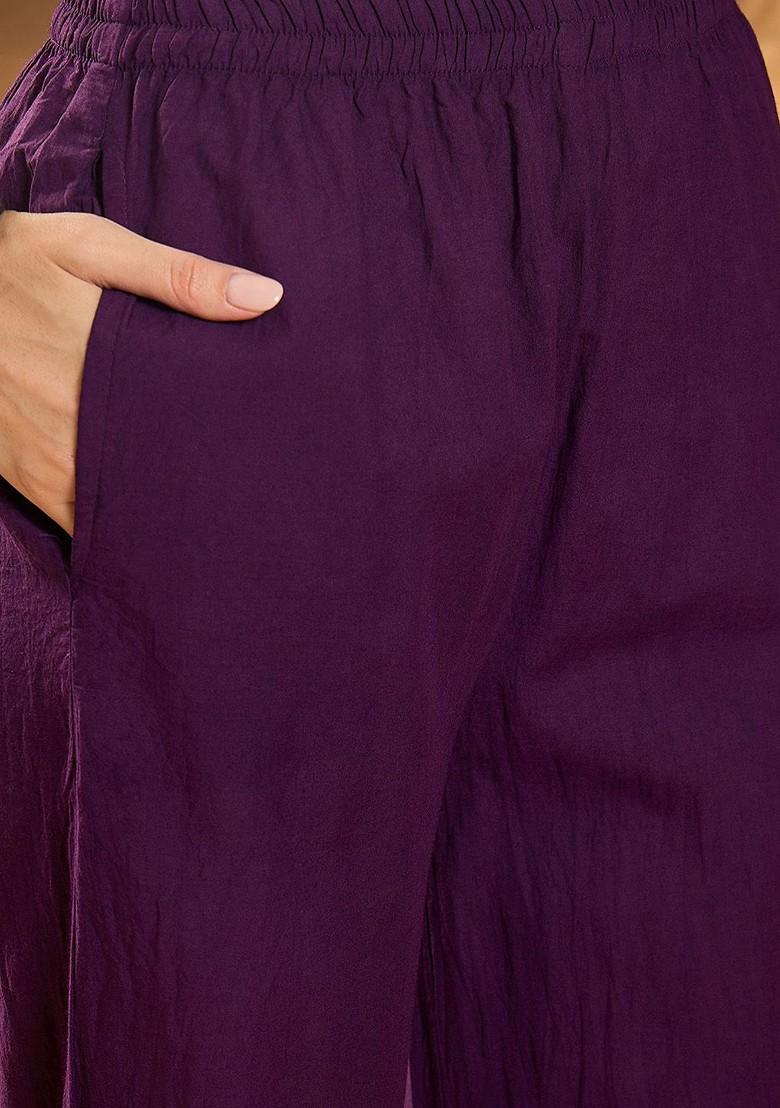 Purple Printed Blended Kurta Set - Indya