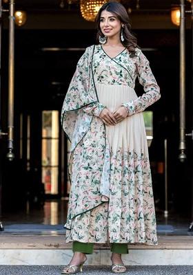 Green Embroidered Blended Kurta Set