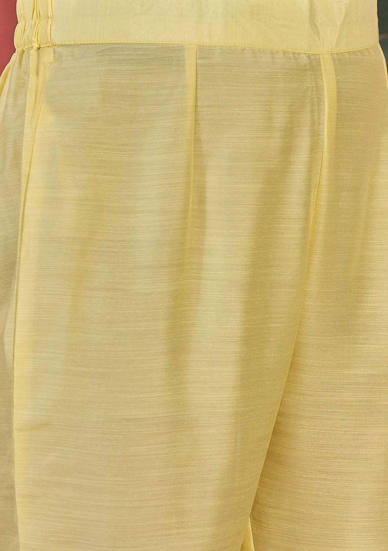 Yellow Embroidered Blended Kurta Set - Indya