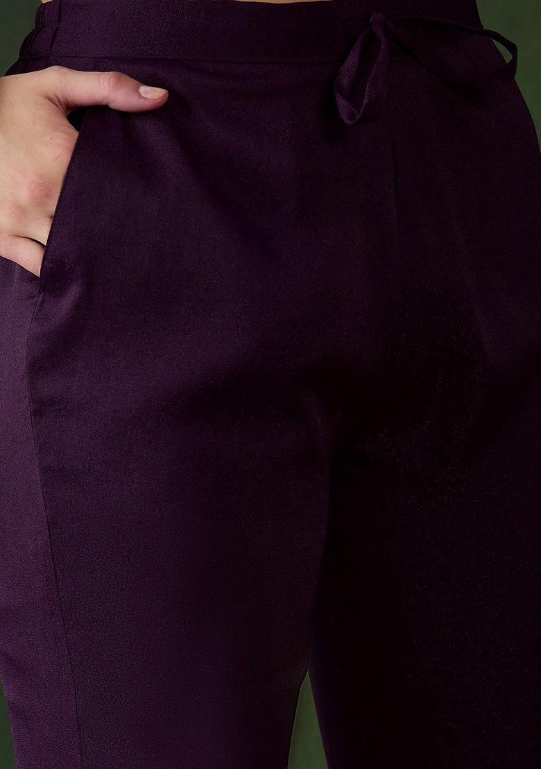 Purple Embroidered Blended Kurta Set - Indya