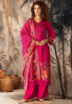 Pink Printed Blended Kurta Set