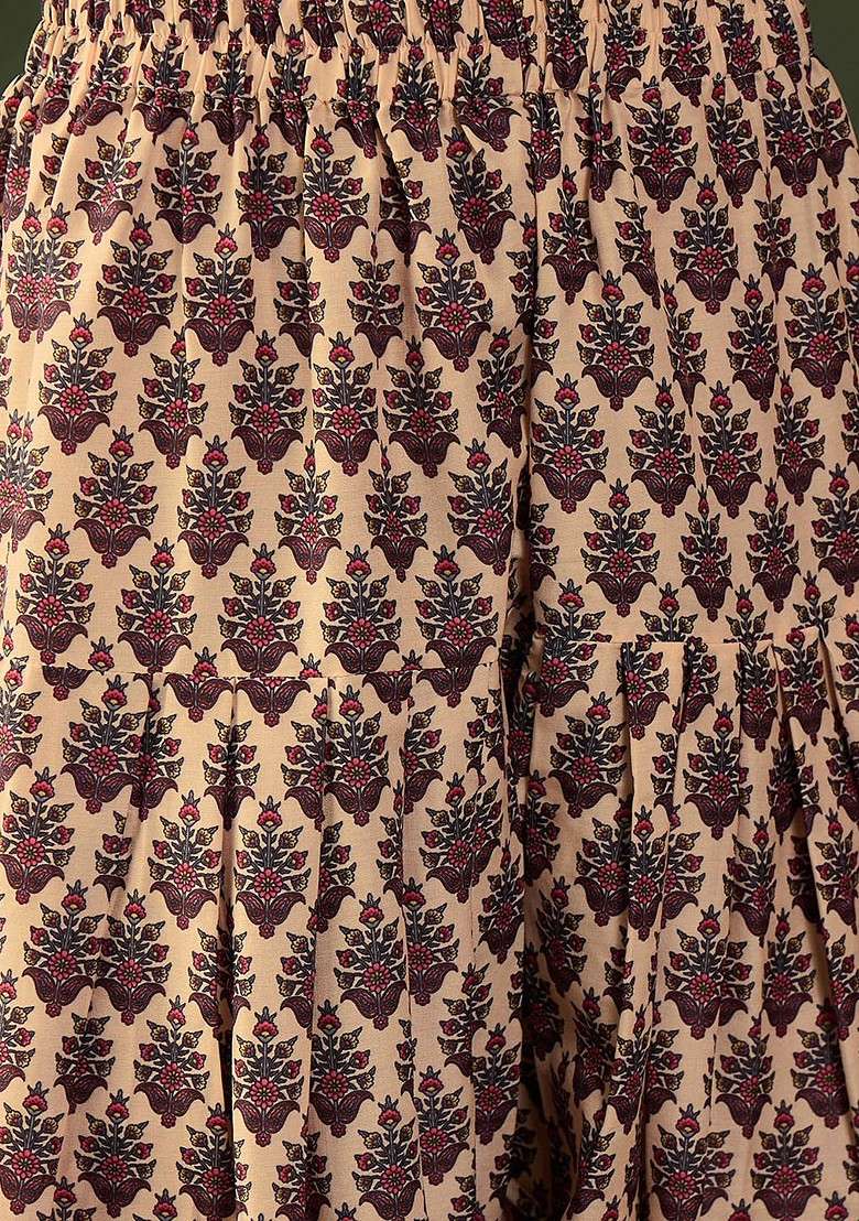 Maroon Printed Blended Kurta Set - Indya
