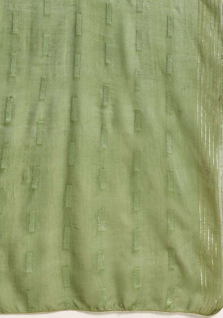 Lime Green Printed Blended Kurta Set - Indya