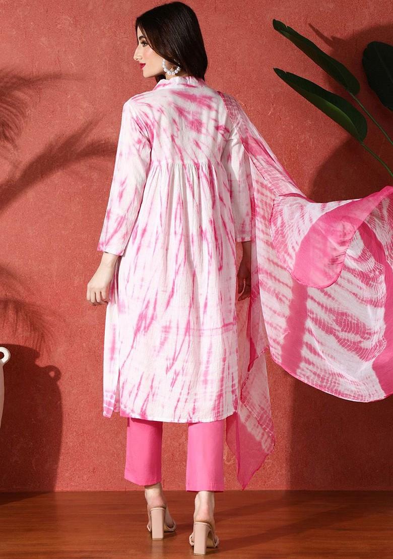 Pink Embroidered Blended Kurta Set - Indya