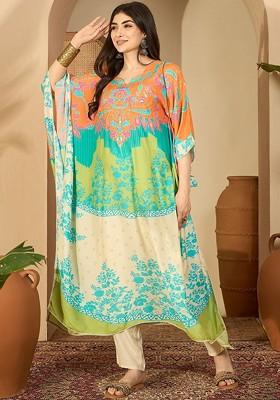 Beige Printed Blended Kurta Set