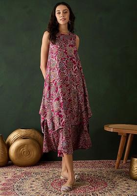 Burgundy Printed Blended Kurta Set