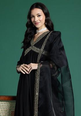 Black Sequinned Blended Kurta Set