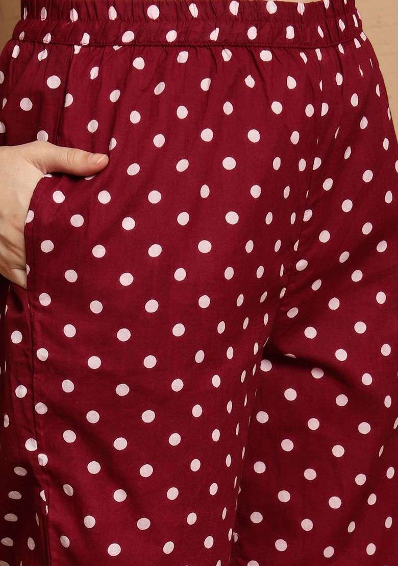 Maroon Printed Blended Kurta Set - Indya