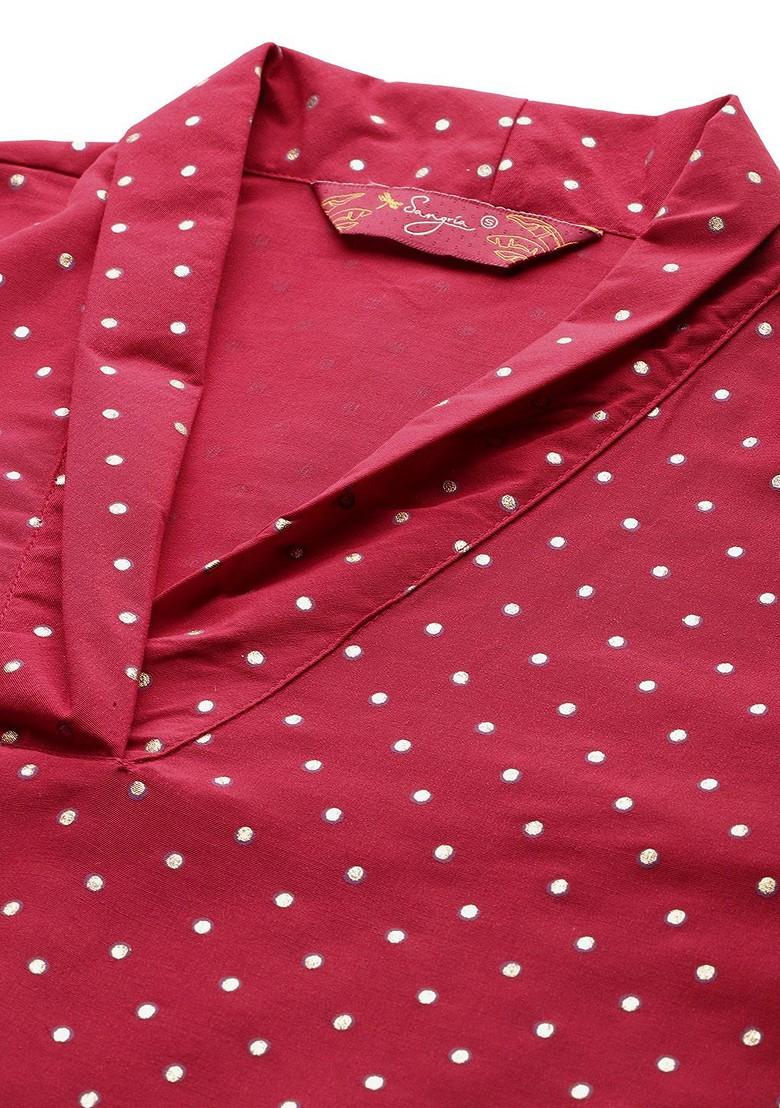 Red Printed Blended Kurta Set - Indya