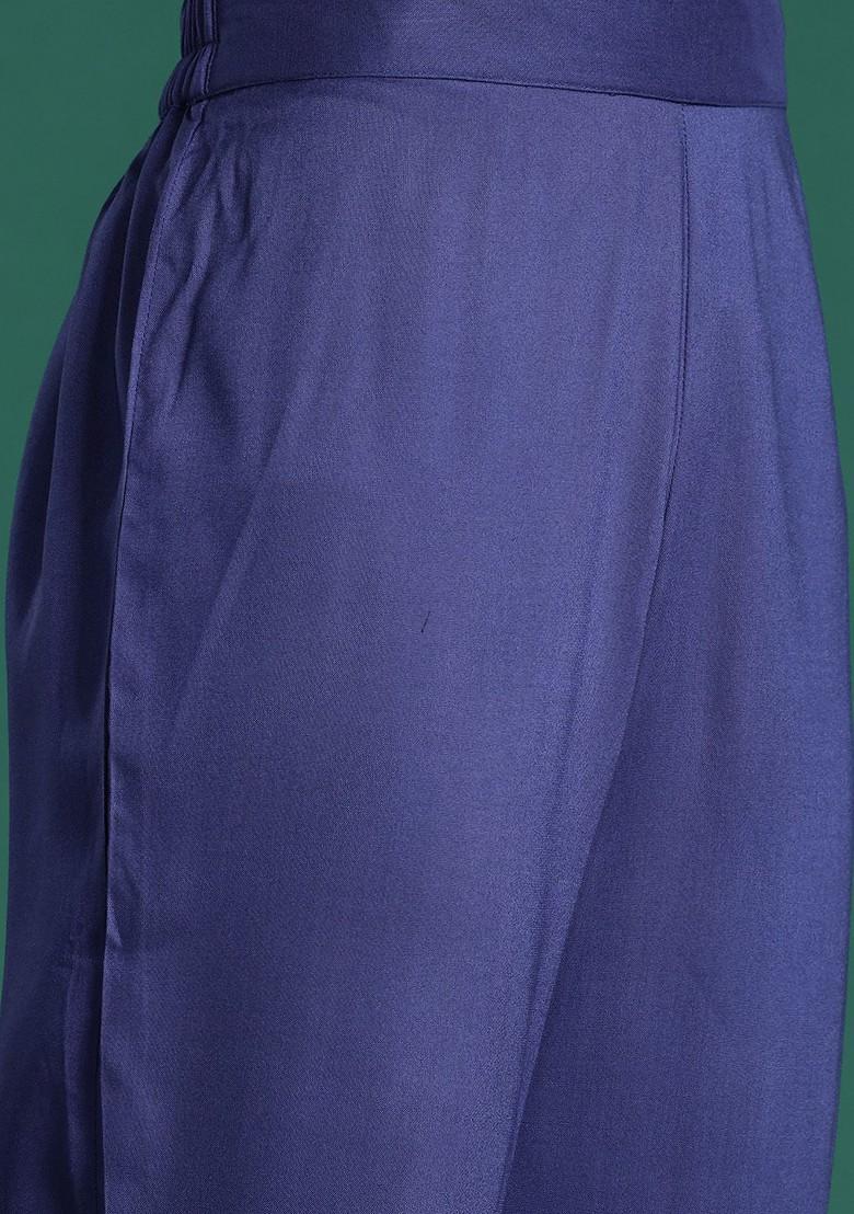 Blue Striped Blended Kurta Set - Indya