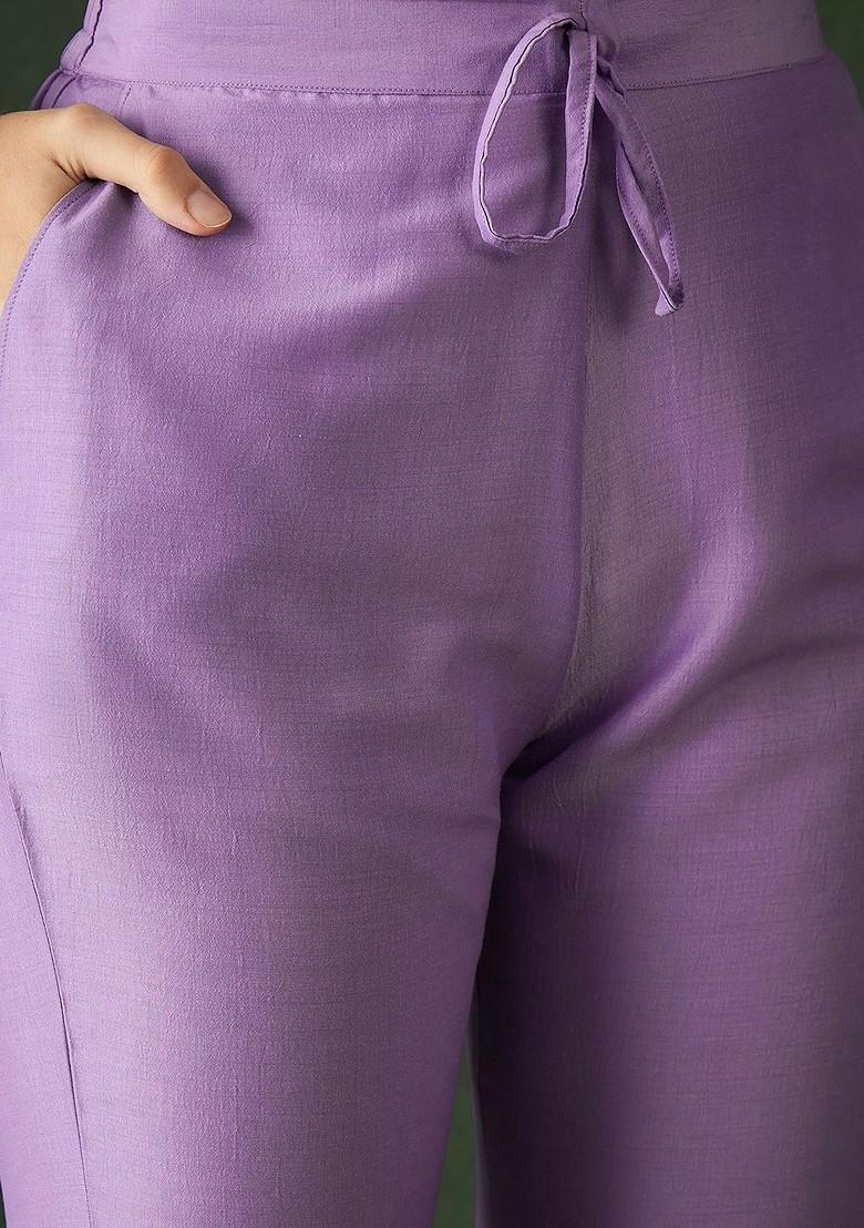 Lavender Embroidered Blended Kurta Set - Indya