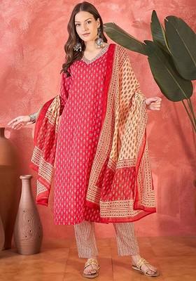 Blue Printed Blended Kurta Set