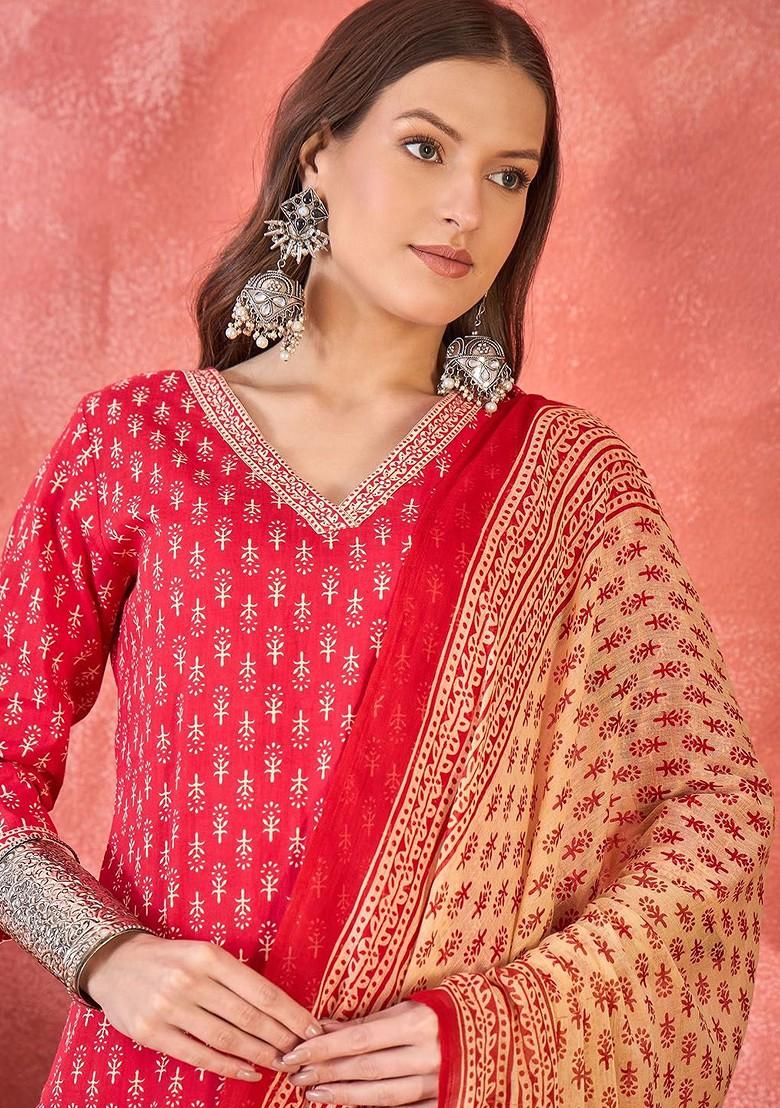 Blue Printed Blended Kurta Set - Indya