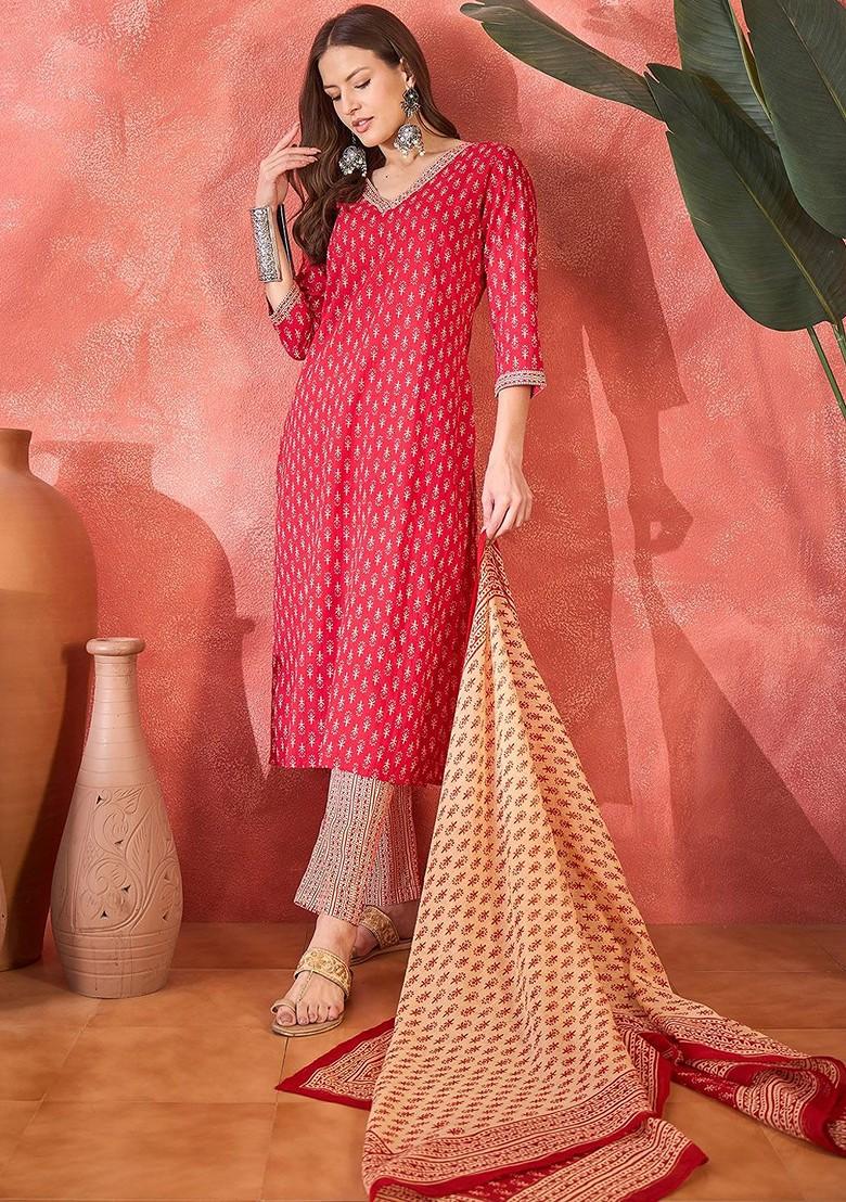 Blue Printed Blended Kurta Set - Indya