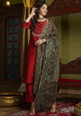 Rust Yoke Design Blended Kurta Set