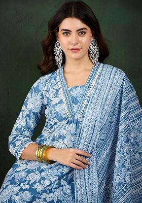 Red Embroidered Blended Kurta Set