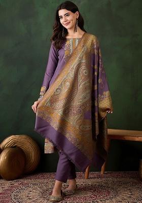 Lavender Woven Design Blended Kurta Set