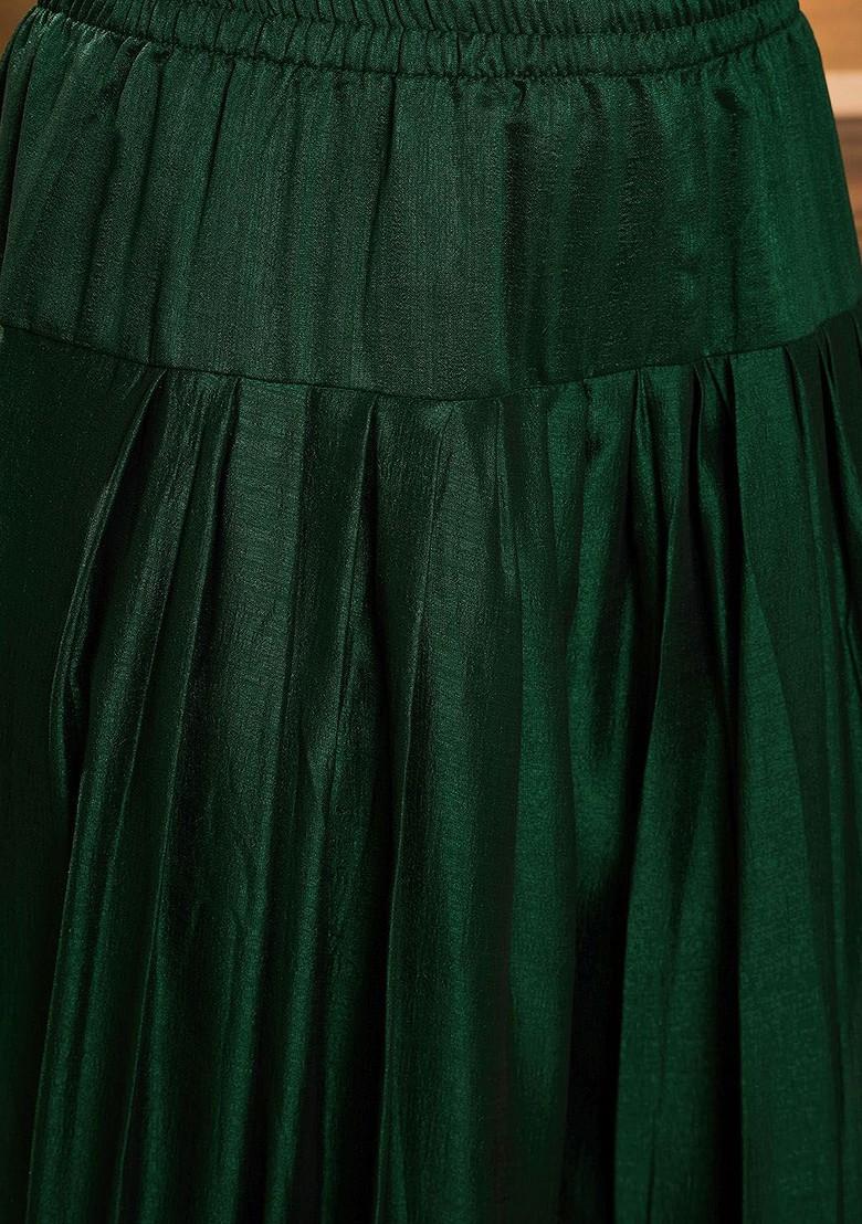 Green Embroidered Blended Kurta Set - Indya