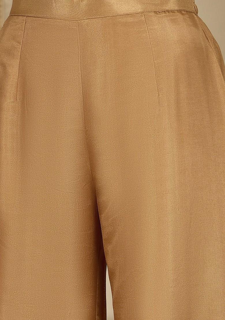 Brown Embroidered Blended Kurta Set - Indya