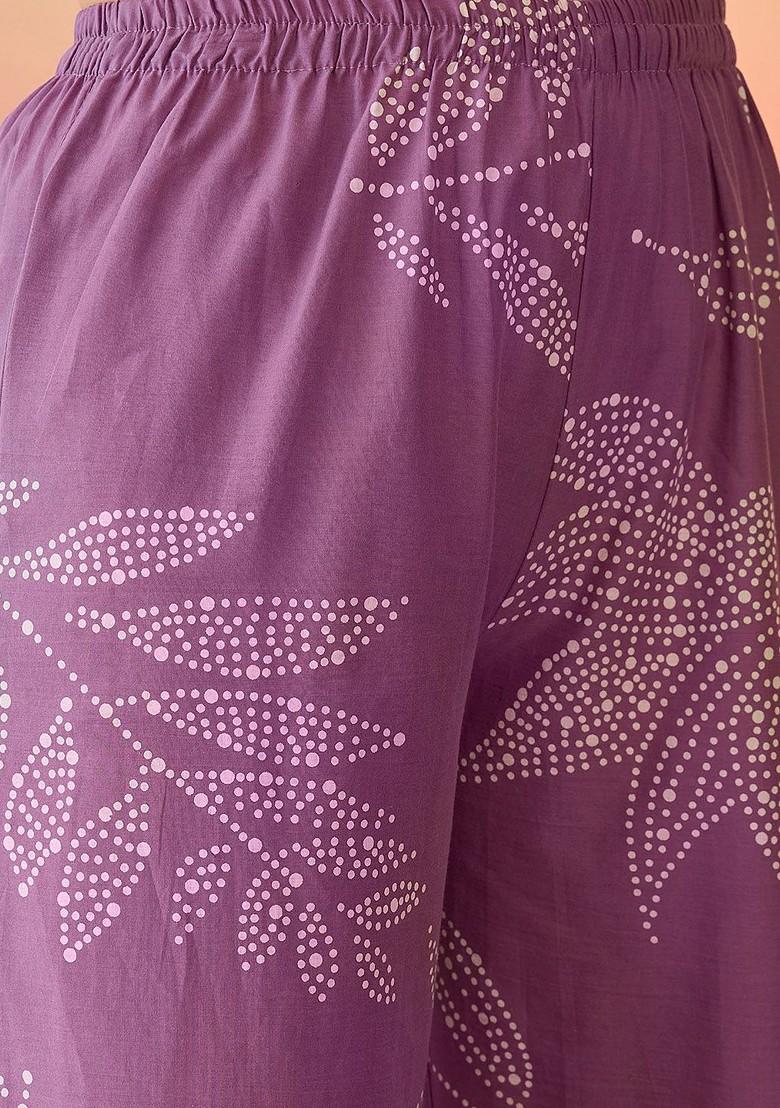 Purple Printed Blended Kurta Set - Indya