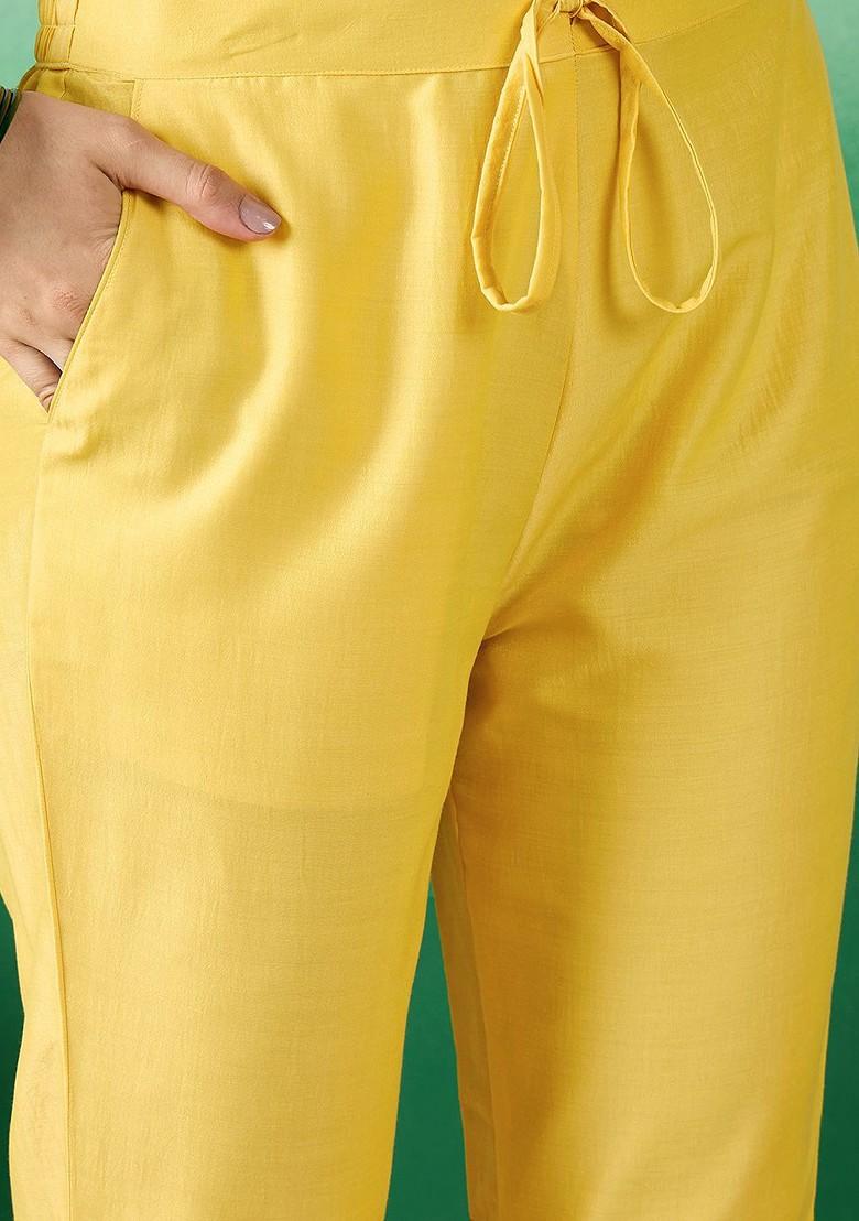 Yellow Embroidered Blended Kurta Set - Indya