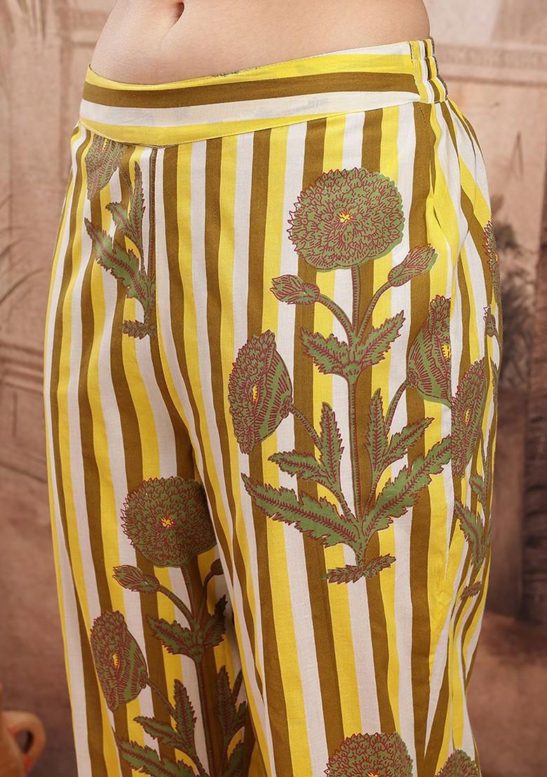 Olive Printed Blended Kurta Set - Indya