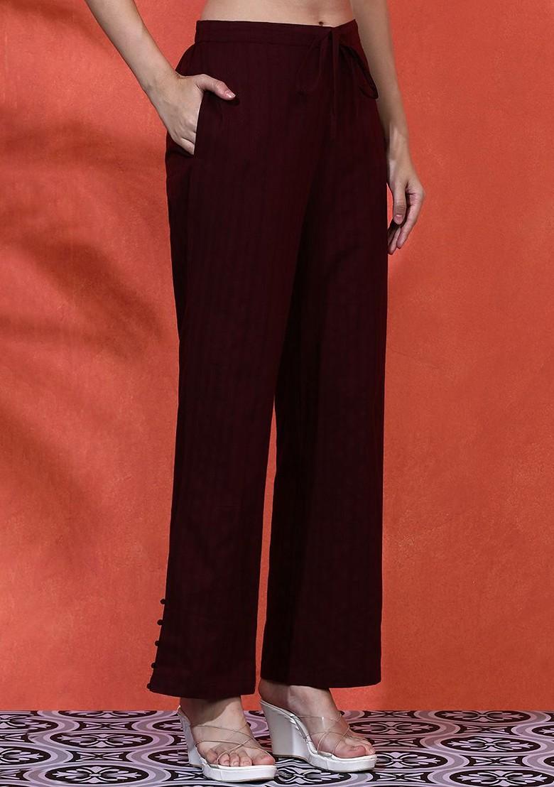 Maroon Self Design Blended Kurta Set - Indya