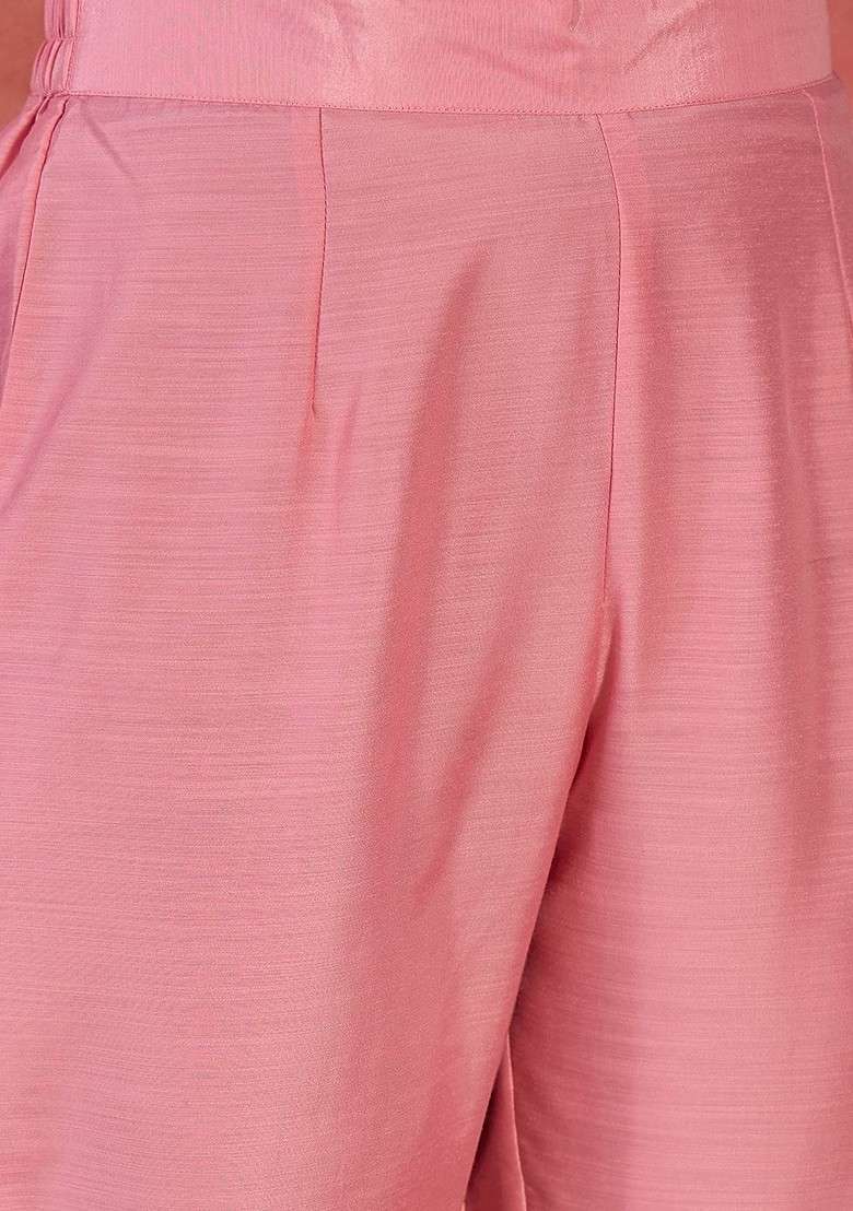 Pink Embroidered Blended Kurta Set - Indya
