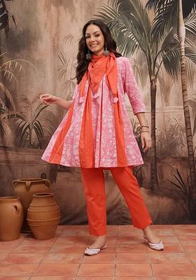 Pink Printed Blended Kurta Set