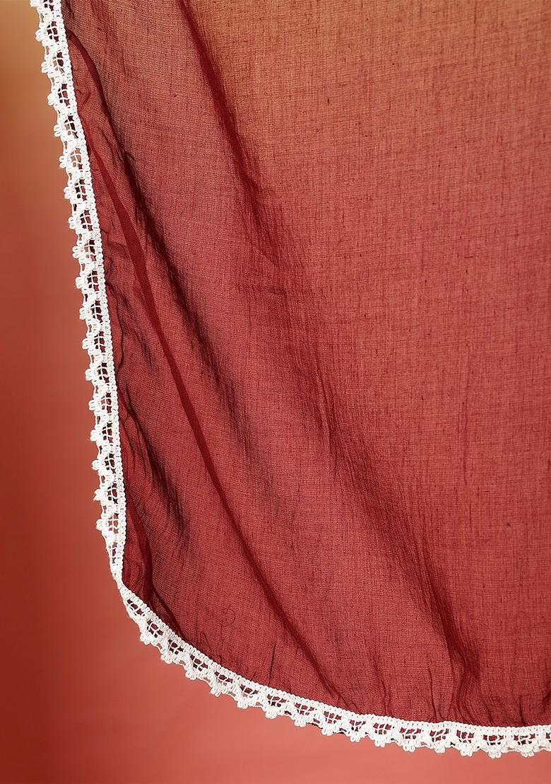 Maroon Embroidered Blended Kurta Set - Indya