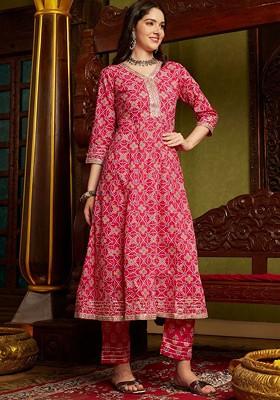 Pink Printed Blended Kurta Set