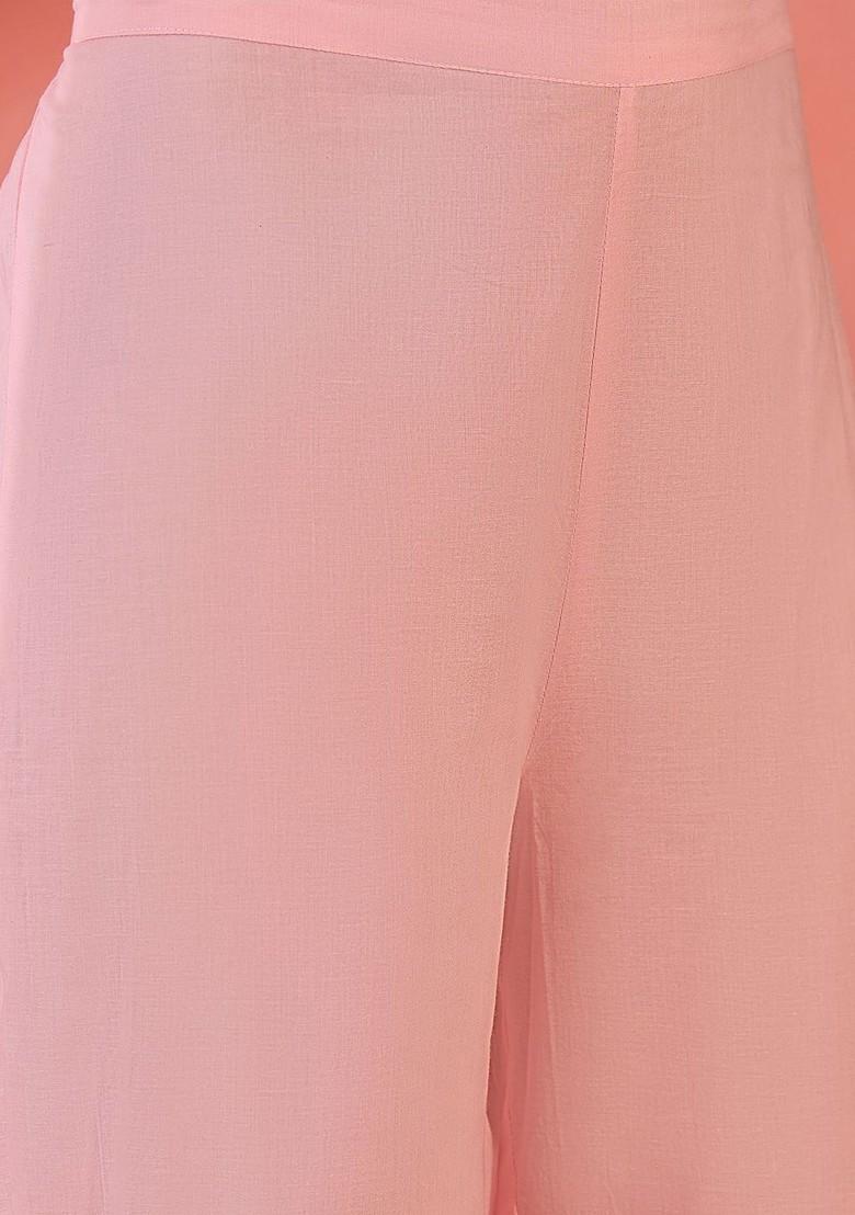 Pink Printed Blended Kurta Set - Indya