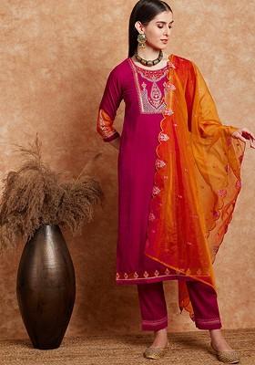 Magenta Yoke Design Blended Kurta Set