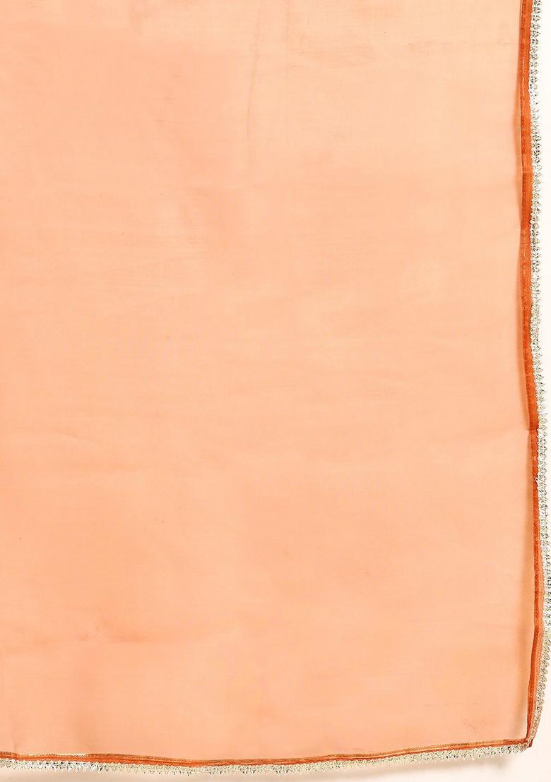 Rust Embroidered Blended Kurta Set - Indya