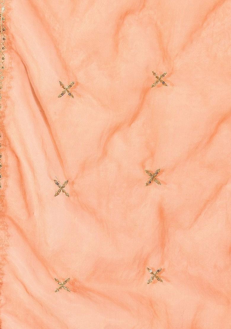 Orange Embroidered Blended Kurta Set - Indya