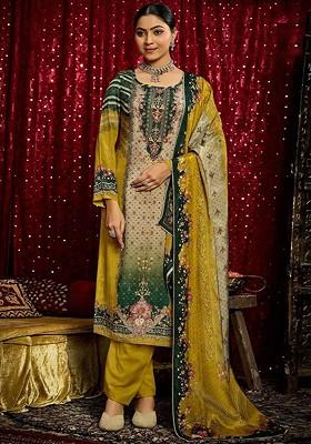 Yellow Embroidered Blended Kurta Set