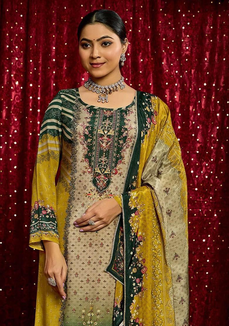 Yellow Embroidered Blended Kurta Set - Indya