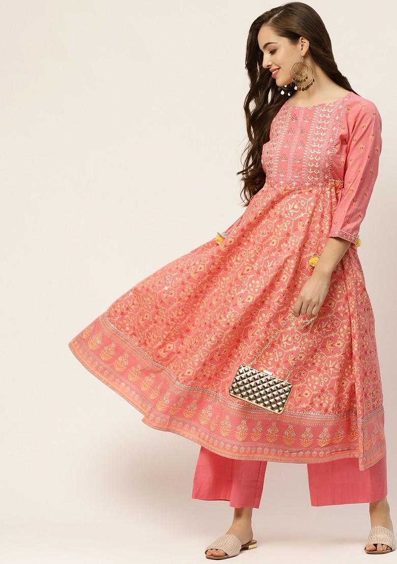 Coral Printed Blended Kurta Set - Indya
