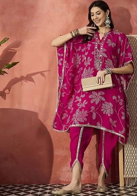 Pink Printed Blended Kurta Set