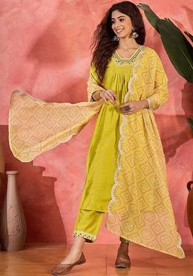 Yellow Yoke Design Blended Kurta Set